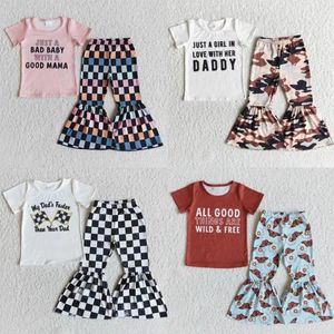 Conjuntos de ropa para niños al por mayor infante niña de mangas cortas de mangas cortas pantalones de campana de primavera otoño