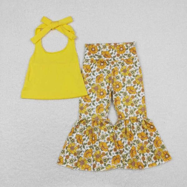 Conjuntos de ropa para niños al por mayor Flower infantil niña sin mangas tops florales pantalones de campana primavera otoño