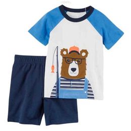 Kledingsets Groothandel Summer Cartoon Beer Navy Blue Pants Boutique Toddler Kids Short for Boys Set Outfit