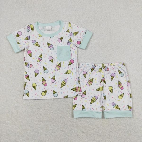 Vêtements Ensembles en gros Enfants d'été enfants Pyjama Pyjama Garques courtes Blue Pocket Shirt The Sleepwear Set Shorts Baby Boy Birthday
