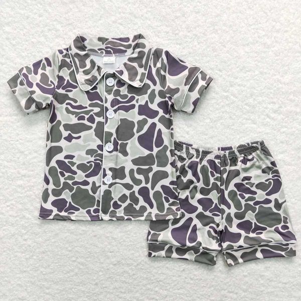 Conjuntos de ropa al por mayor de verano para niños camuflaje de camuflaje de camuflaje para bebés de manga corta botón de pijama de pijama de bebé set D240514