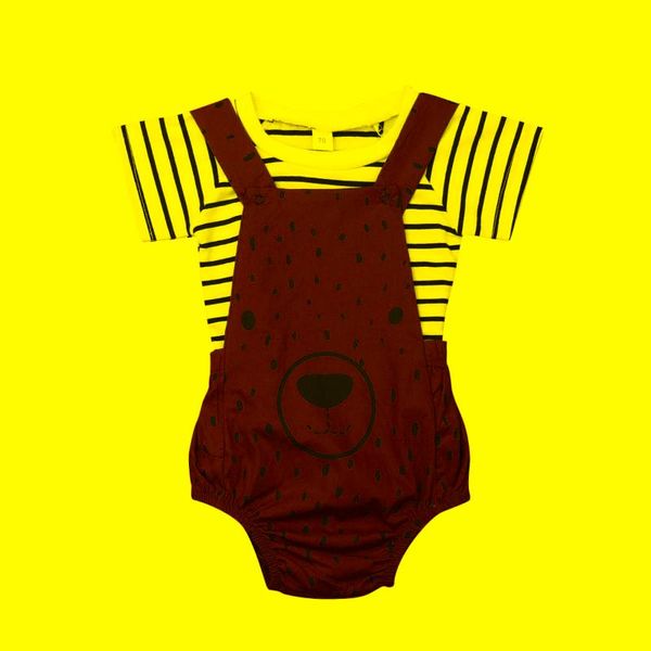 Ensembles de vêtements en gros vêtements d'été 2 pièces né bébé fille garçon rayé t-shirt mignon ours barboteuse tenue ensembles vêtements