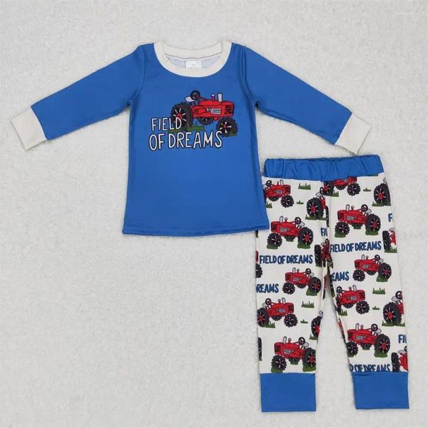Ensembles de vêtements en gros pour enfants pour enfants fermier tenue bleu vêtements de sommeil bébé boy