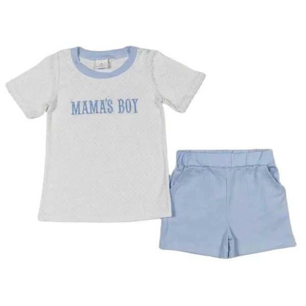 Ensembles de vêtements en gros pour tout-petit manches courtes mamas boy t-shirts enfants coton bleu short de poche