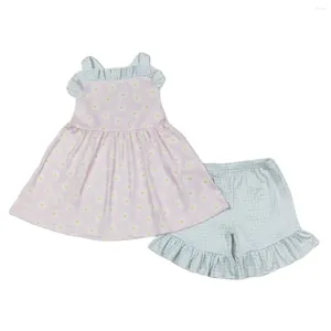 Vêtements Ensembles en gros pour tout-petit sans manches sans manche florale rose tunique pour enfants shorts bébé filles fleurs ensembles enfants d'été bébé deux pièces