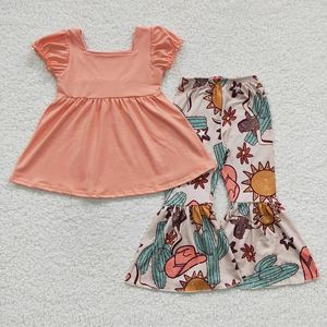 Kleding sets groothandel peuter westers koe outfit korte mouwen korte mouwen katoen shirt babymeisje cactus bel bodem broek kinderen kinderen voorjaar herfst