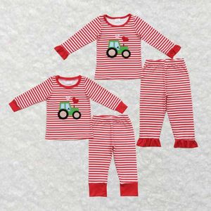 Ensembles de vêtements en gros de Bébé Western Baby Vêtements Broderie Love Tracteur Red and White Striped à manches à manches longues