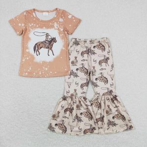 Vêtements Ensembles en gros de Boutique Western Children's for Baby Girls Clotheback Horse Bull Bull Short à manches Pantalon