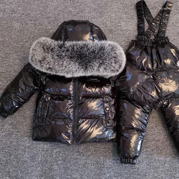 Ensembles de vêtements hiver 2024 enfants Boutique 2 pièces doudoune pantalon à bretelles grand col de fourrure chaud doux unisexe costume de ski