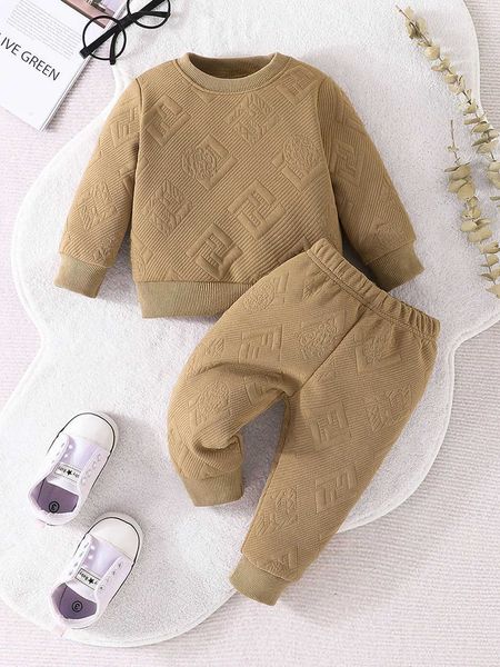 Conjuntos de ropa INVIERNO Baby Boy Crochet Moda de manga larga Elástico Floral TOP + Pantalones Simple Casual Lindo conjunto Ropa para niños