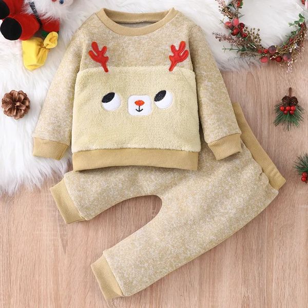 Ensembles de vêtements hiver bébé vêtements garçon ensemble 2 pièces broderie cerf manches longues hauts + pantalon chaud doux fille 0-24M 230927