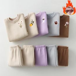 Ensembles de vêtements hiver bébé fille garçon vêtements ensemble broderie épaissir polaire sweat pantalon filles chaud survêtement enfant en bas âge tenue