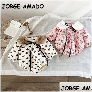 Ensembles de vêtements Hiver Bébé Fille Polaire Body Amour Coeur / Floral Manches Longues En Peluche Combinaison Leggings Mode Né Vêtements E9904 D Dhjil