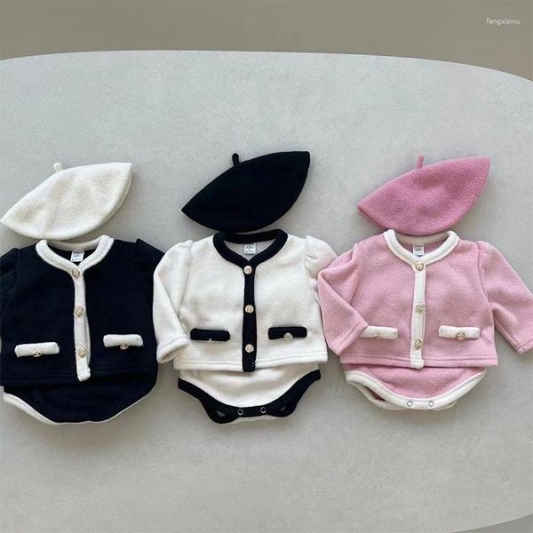 Conjuntos de ropa de invierno para niña, conjunto de ropa de manga larga, cárdigan grueso y cálido para niñas, chaqueta, pantalones cortos, traje de 2 uds, trajes de princesa