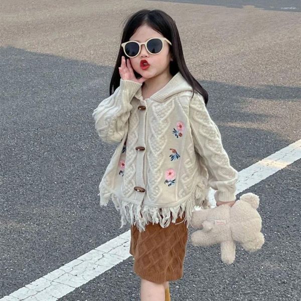 Ensembles de vêtements d'hiver bébé filles tricot vêtements petite fille cardigan tricoté shorts deux pièces tenues vintage enfant pull manteau à capuche