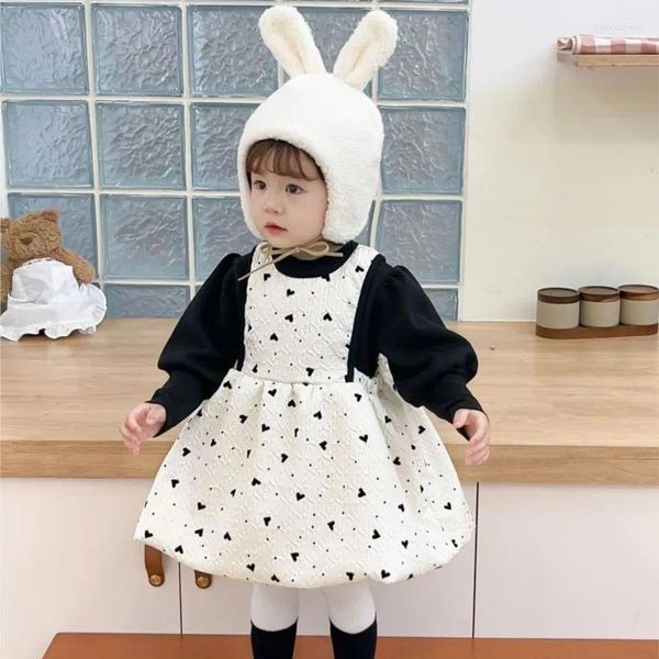 Ensembles de vêtements pour bébés filles d'hiver plus en velours épais chaud anniversaire 2pc costumes imprimés robes de bas de chute