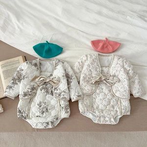 Ensembles de vêtements hiver né bébé filles ensemble à manches longues imprimé épaissir chaud cardigan manteau combinaison enfant en bas âge fille vêtements costume