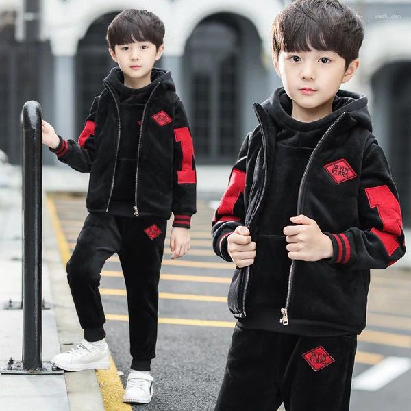 Vêtements Ensembles d'hiver Boys Alphabet Fullle enleceau zip Waigcoat Sweatshirt Sweatpant School Kids 3pcs Tracksuit Child Tenfit Workout Set 5-14