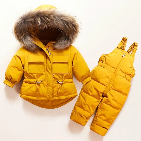 Ensembles de vêtements Hiver enfants vêtements ensemble bébé garçon fille vêtements chaud doudoune manteau combinaison Snowsuit enfants Parka vraie fourrure salopette pardessus 231010