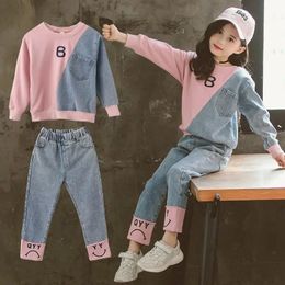 Conjuntos de roupas Inverno Denim Crianças Treino Manga Longa Camisola Jeans Calças Ternos Esportivos para Menina Roupas de Bebê 231108