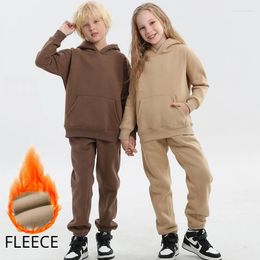 Ensembles de vêtements d'hiver pour enfants polaire épais coton sweats à capuche pantalons de survêtement 2pcs garçons filles survêtement pull-over décontracté tenues 10 12 ans