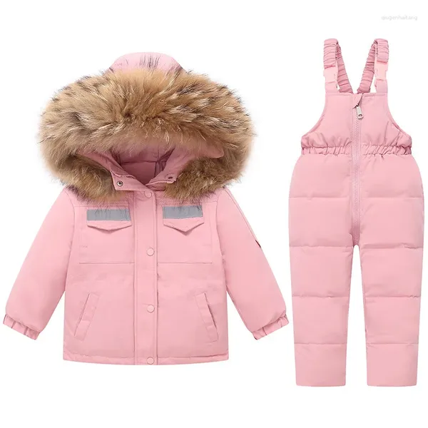 Conjuntos de ropa Invierno Niño Tira reflectante Puffer Traje de esquí Baby Girl Boy Chaqueta de piel desmontable Chaqueta de 2 vías con cremallera Mono Pantalón Traje infantil