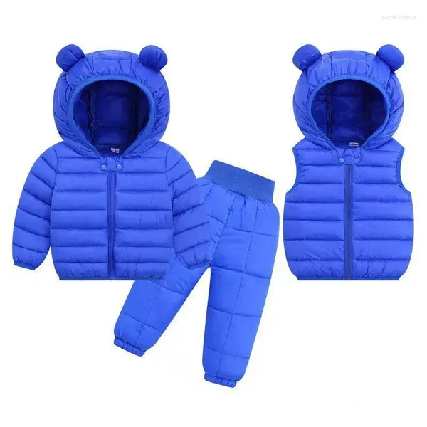 Ensembles de vêtements d'hiver pour enfants, vestes chaudes en fausse duvet, gilet et pantalon, 3 pièces, manteaux de neige pour bébés filles et garçons