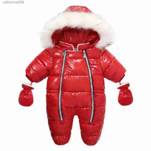 Ensembles de vêtements Hiver nouveau-né bébé filles vêtements chaud hiver combinaison de neige doudoune avec gants à capuche vêtements de neige manteau vêtements d'extérieur épais barboteuse 0-24ML231202