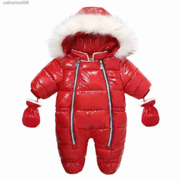 Conjuntos de ropa Ropa de invierno para bebés recién nacidos, traje de nieve cálido para invierno, chaqueta con guantes, ropa para nieve con capucha, abrigo, prendas de vestir, mameluco grueso 0-24ML231202