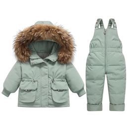 Set di abbigliamento Completo invernale per bambini Set di vestiti - Piumino da 30 gradi Tuta da neonato Parka Vera pelliccia Ragazza da bambino Tuta da neve calda e spessa 231218