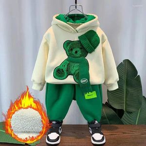 Kledingsets Winter Dikker Lamswol Baby Meisje Jongen Kleding Set Kinderen Sport Cartoon Beer Sweatshirt Top Broek 2 Stuks pak Katoen