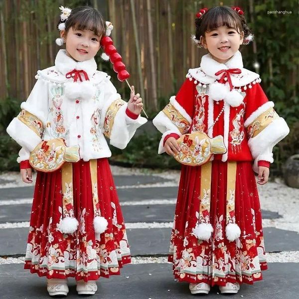 Vêtements Ensembles hiver plus épais Hanfu robe filles enfants enfant costume enfant enfant carnaval cosplay chinois ancien 2-15t