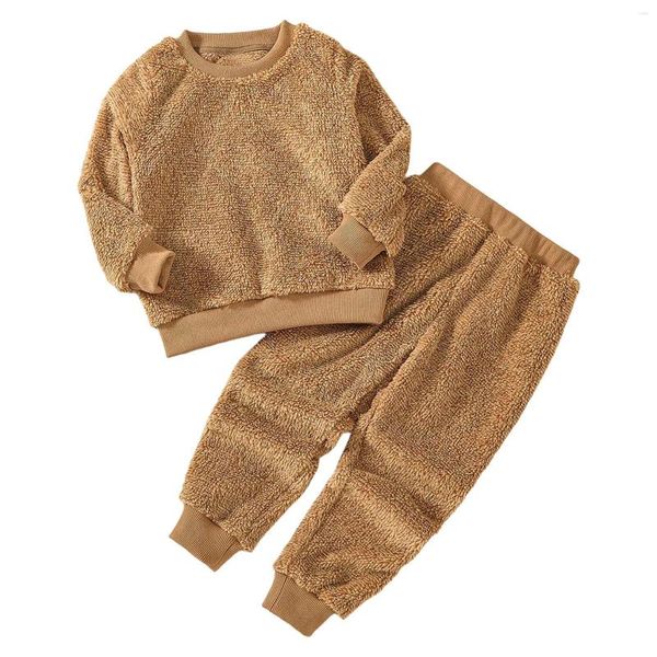 Conjuntos de ropa de invierno para niños pequeños, niñas, manga larga, Color sólido, franela, sudadera con capucha, Tops, pantalones, pijamas, trajes para niña de 7 años