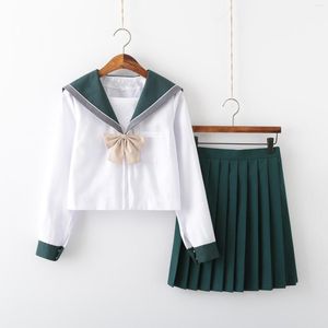 Ensembles de vêtements femmes lycéenne fille JK robe de marin uniforme mignon japon Style Preppy petit haut vert jupe courte plissée