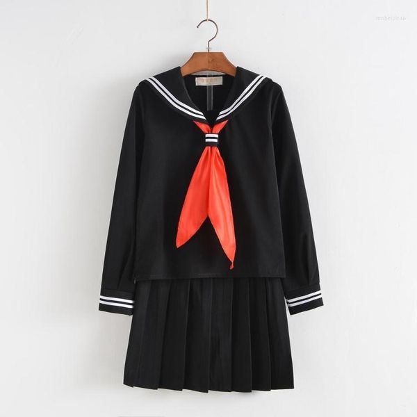 Conjuntos de ropa para mujer, conjunto de uniforme de escuela secundaria de marinero JK, conjunto de vestido de estudiante para chica, blusa superior de estilo pijo Harajuku, Falda plisada acampanada en la cintura