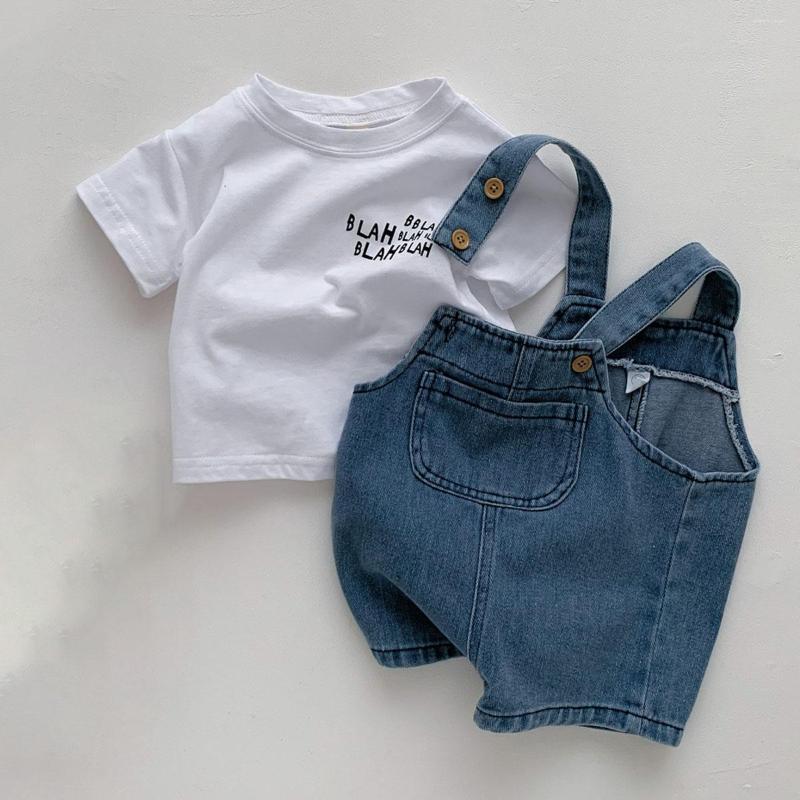 Conjuntos de roupas Xinyu Verão Bebê Terno Moda Denim Straps T-shirt de Manga Curta 2 Pcs 2023 Casual Nascido Infantil Menina Roupas Criança