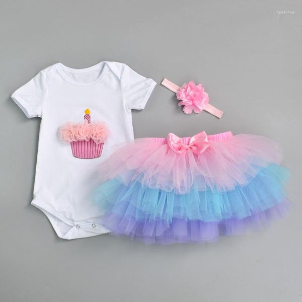 Ensembles de vêtements Noël bébé filles tenues d'anniversaire robes pour 1ère première fête barboteuse bandeau 1 an baptême tutu robe 3pcs costume