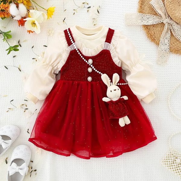 Vêtements Ensembles Année Baby Suit Fashion Girl Two Piece Set 6 mois3 ans Red Birthday Party Kids Vêtements 231020