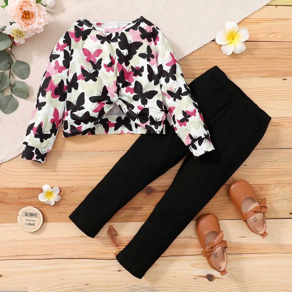 Ensembles de vêtements Années Enfants Fille Vêtements Ensemble Mignon Papillon À Manches Longues Haut Pantalon Noir Mode Printemps Automne 2PCS Outfit Vêtements Pour Enfants