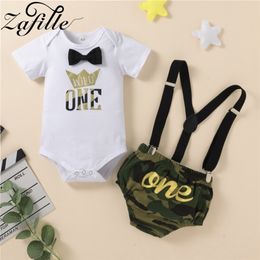 Kledingsets Zafille Baby Boy Birthday Outfits Crown 1e Romper Camouflage Shorts Kleding Set My First 230407
