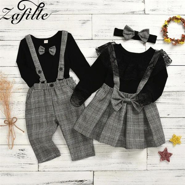 Ensembles de vêtements Zafille Brother Sister Tenues assorties pour filles et bébés garçons vêtements ensemble top salopette avec cravate enfants enfant en bas âge