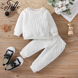 Kledingsets Zafille White Set Babykleding Solid hoodies broek Fashion Kids Boys Leisure Peuter Kostuum Homely Infant Suits 230209