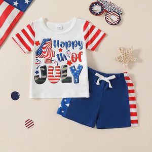 Conjuntos de ropa Ziyixin Baby Boy 4 de julio Trajes Camiseta de manga corta y pantalones cortos casuales con la bandera estadounidense 2 piezas Cuarto traje de verano