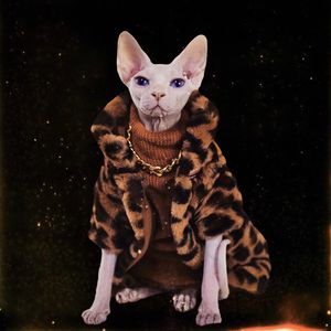 Vêtements Sphynx chat vêtements sans poils chat chaton mode Double couche épaissie léopard lapin fourrure hiver chaud manteau