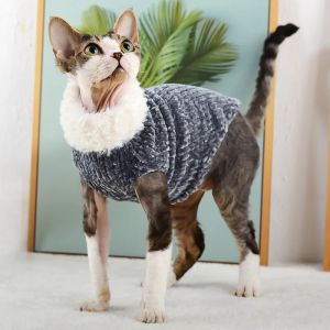 Kleding Sphynx kattenkleding Kitty Winter Warme namaakbont trui outfit, Kittenn mode hoge kraag jas pyjama jumpsuit voor katten