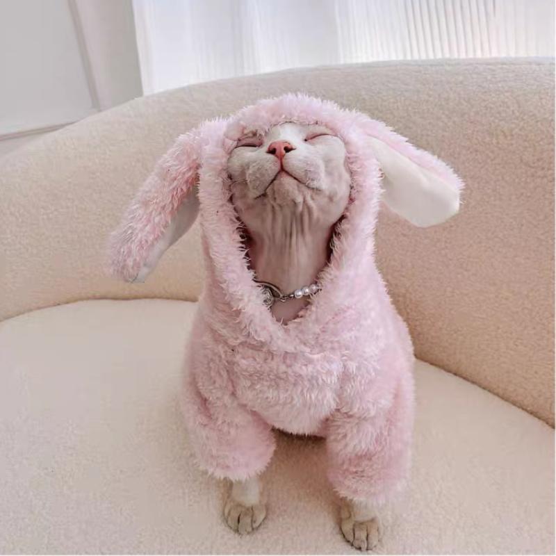 衣料品スフィンクス毛のない猫の服スフィンクスデボンかわいいピンクのウサギ余分な冬の暖かさ無料配送