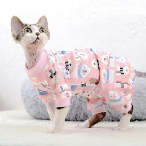 Vêtements Sphynx chat sans poils pyjama Onesie dessin animé imprimé Costume chaton pull chemise combinaison chats vêtements