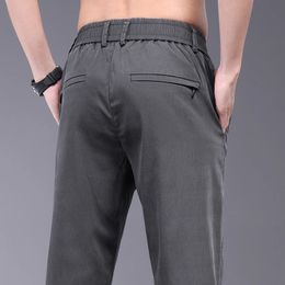 Kleding Spring zomer dunne stretch lyocell stof heren casual broek slanke elastische taille zakelijke grijze broeken mannelijk 240411
