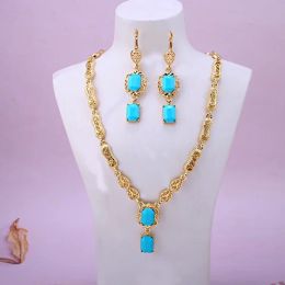 Vêtements carrés Collier d'oreille en pierre ensemble Gold plaqué Arabe Desin Bijoux de mariage musulman Trajes de Mujer Conjunto 2 Piezas Elegantes