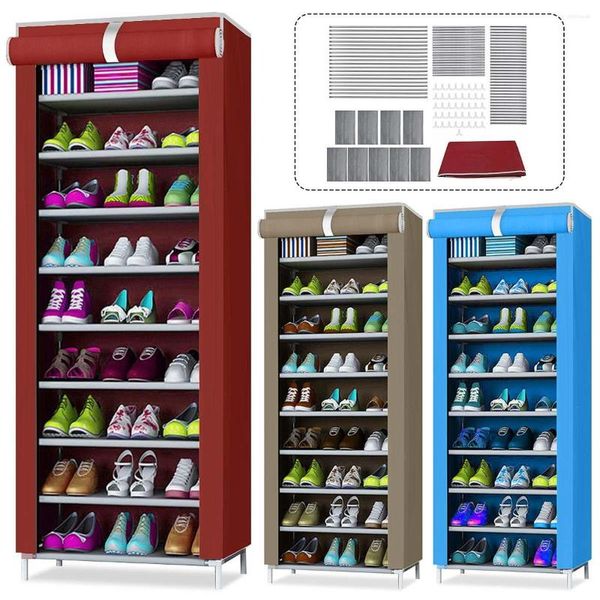 Rangement de vêtements 10 niveaux 9 grille étagère à chaussures détachable anti-poussière non tissé armoire maison debout peu encombrant chaussures organisateur armoires